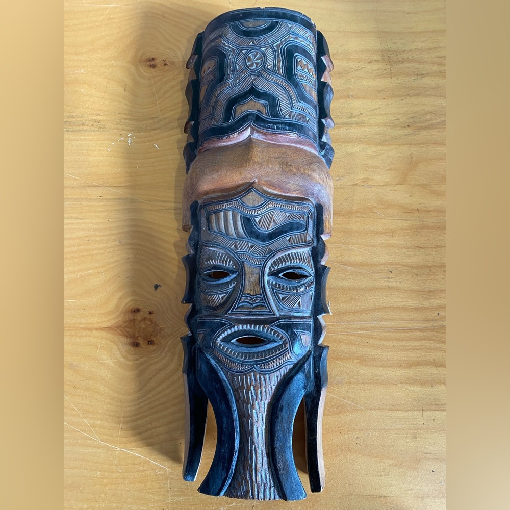 Vintage. Handcrafted Tribal Mask Wall Art - Black and Brown